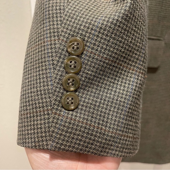 Brooks Brothers 346 Men's 42R Silk Wool Houndstooth Beige Suit Jacket Blazer - Picture 6 of 12